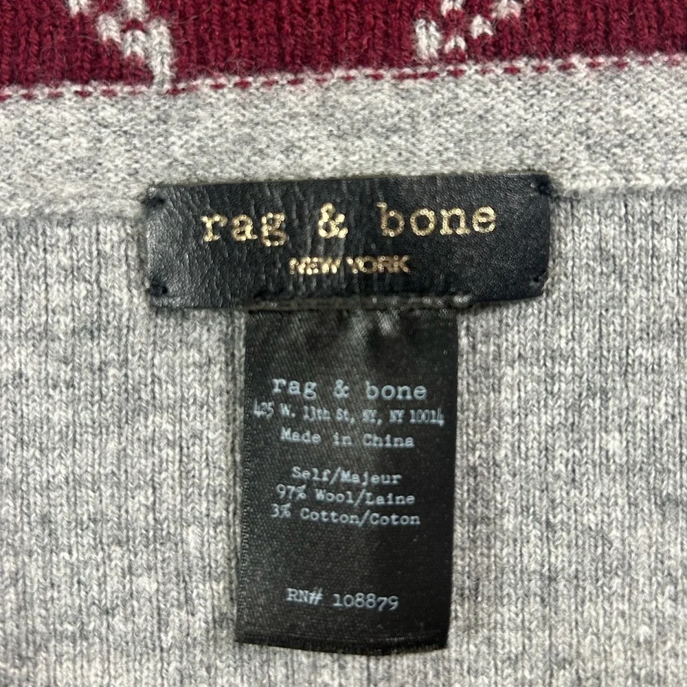 RAG & BONE Gray Burgundy Wool Knit Scarf Dagger Motif‎ Unisex 77”